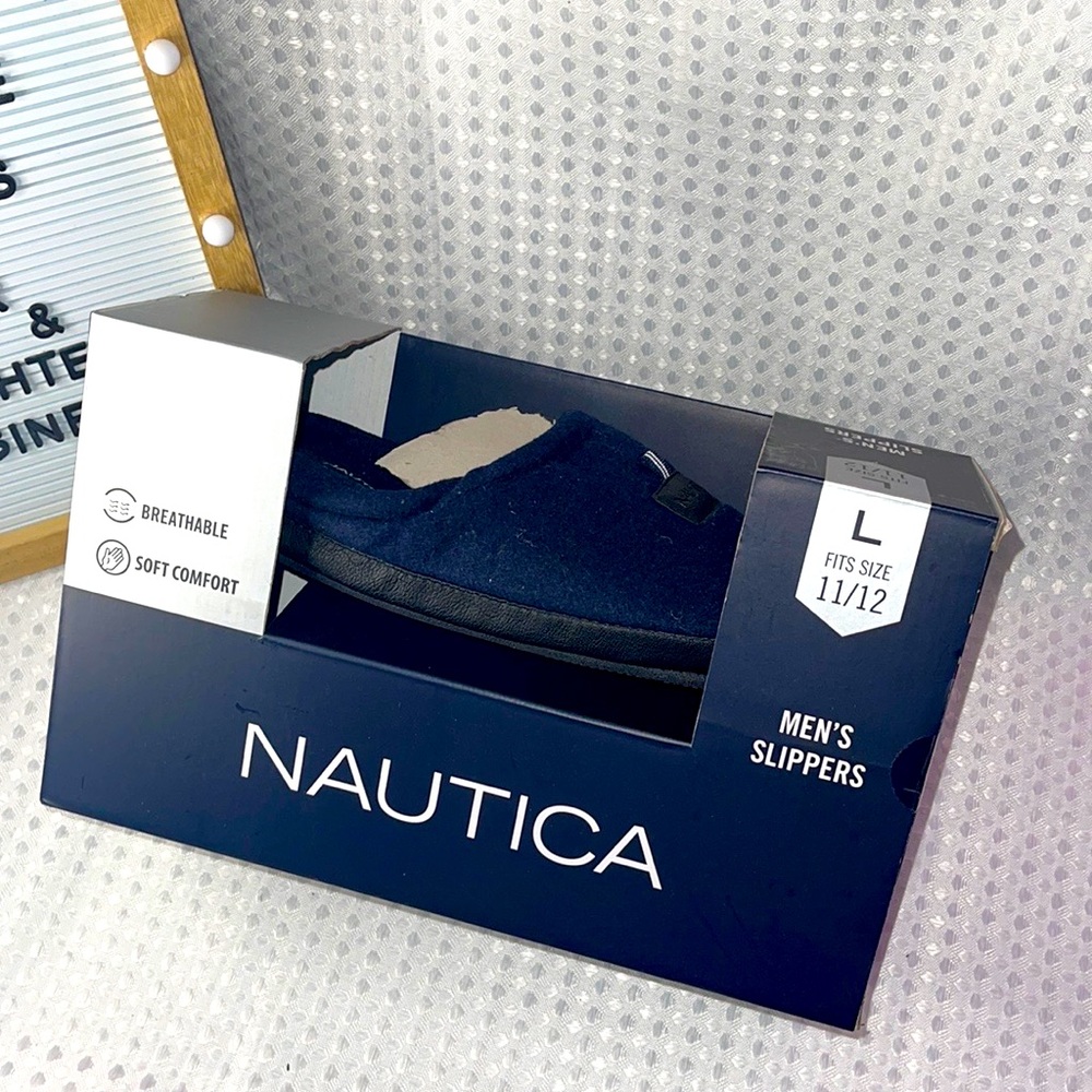 Men's New Nautica Slippers L 11 12 Navy Blue Marzol.
L - Picture 1 of 3